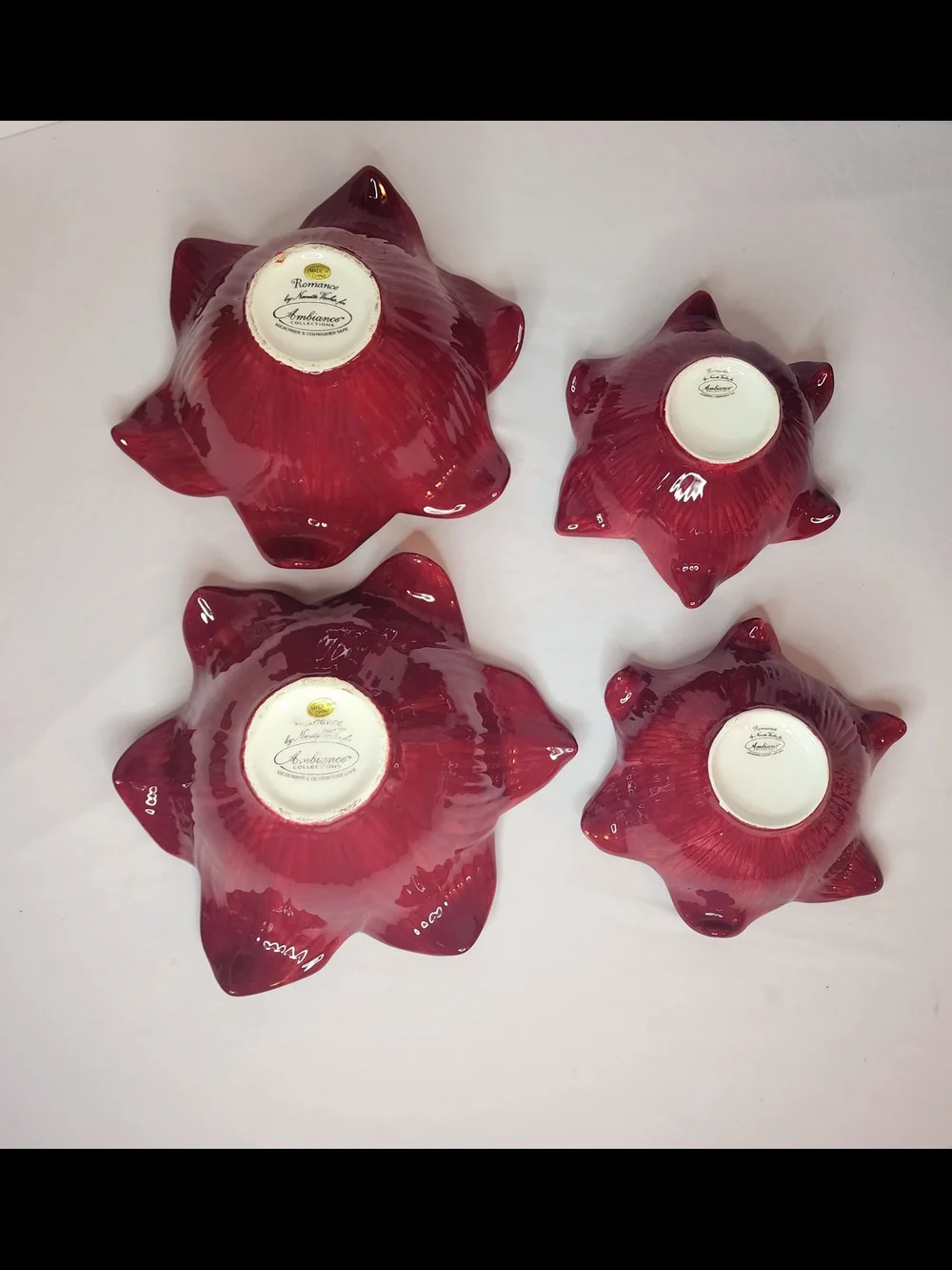 Ambiance Collections Romance Flower Bowls Nanette Vacher Red Ceramic Lot of 4
